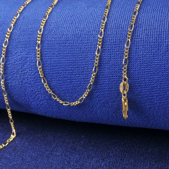 18K Yellow Gold Filled Figaro Chain Necklace Stamp Tag 22" Length - Picture 3 of 4